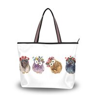 My Daily Women Tote Shoulder Bag Watercolor Cute Owls Flower Handbag Medium