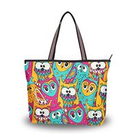 My Daily Women Tote Shoulder Bag Funny Colorful Owl Handbag Large