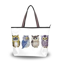 My Daily Women Tote Shoulder Bag Watercolor Cute Owls Handbag Large