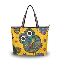 My Daily Women Tote Shoulder Bag Cute Owl Flower Colorful Handbag Medium