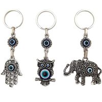Bead Global Turkish Blue Evil Eye Keychain Amulet - Hamsa Hand of Fatima - Elephant and Owl - Gift f