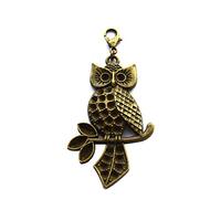 Bronze owl Charm, owl Bracelet Charm, Zipper Pull, Purse Charm, Charm on Lobster Clasp,owl Handmade 