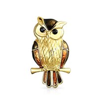 Lucky Large Fashion Statement Animal 3D Brown Orange Enamel Bird On Branch Wise Owl Scarf Brooch Pin