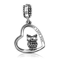 JMQJewelry Owl Love Charm Birthstone White April Dangle Charms for Bracelets Mothers Day Halloween C