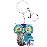 Bonsny Enamel Metal Chain Owl Key Chains For Women Car bag Charms Pendant Gifts (Blue)