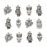 KISSITTY 50-Piece Mixed Style Tibetan Antique Silver Owl Charms 0.63~1.18" for DIY Jewelry Maki