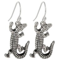 Silver Tone Alligator Dangling Fish Hook Earrings