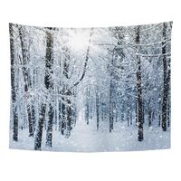 Emvency Tapestries Print 60x80 Inches Blue Snow Winter Landscape White Forest Falling Weather Snowy 