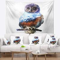 Designart ' Owl Double Exposure Illustration' Animal Tapestry Blanket Décor Wall Ar