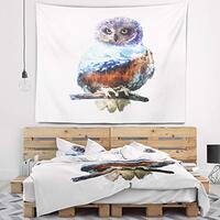 Designart ' Owl Double Exposure Illustration' Animal Tapestry Blanket Décor Wall Ar