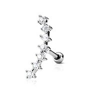Pierced Owl Crystal Lined Curved Top Cartilage Crawler Stud Earring (Silver Tone/Clear)