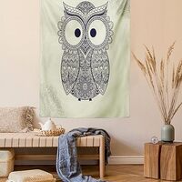 Lunarable Ethnic Tapestry Queen Size, Design Illustration Owl Flowers Bird Ornamental Pattern Illust