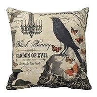 Royalours Throw Pillow Covers Halloween Garden Cotton Linen Vintage Halloween Pumpkin Crow and Owl D