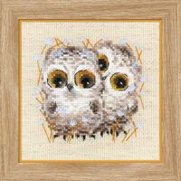 RIOLIS - Little Owls 1755, Animals Cross Stitch Kits 5,12" x5,12, Cross Stitch Kits for Beginne