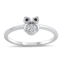 Clear CZ Small Owl Animal Fun Wisdom Ring .925 Sterling Silver Band Size 9