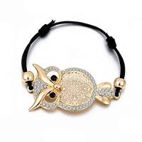 Womens Gold Owl Charm Bracelet for Women Black Rope Chain Pulsera Mujer Crystal Bracelet Femme Party