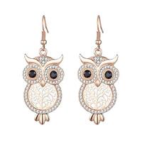 HoBST Dangle Earring for Women Lucky Owl Drop Earring Rose Gold with CZ Crystal