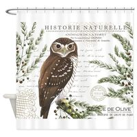 CafePress Modern Vintage French Winter Woodland Owl Shower C Decorative Fabric Shower Curtain