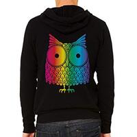 Men's Rainbow Owl Black Fleece Zipper Hoodie 2X-Large Black