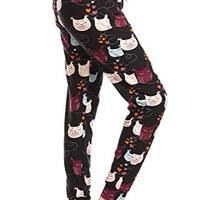 Leggings Depot JGA-R916-S Sleepy Owls Print Jogger Track Pants w/Pockets, Small