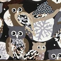 1/2 Yard - Owls"Shades of Winter" in Brown Cotton Fabric (Great for Quilting, Sewing, Craf