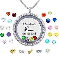 Veeshy A Mothers Love Has No End Floating Locket Necklace Pendant with Charms & 24PCS Birthstone