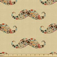 Lunarable Vintage Fabric by The Yard, Oriental Style Hipster Mustache Pastel Colored Retro Owl Bicyc