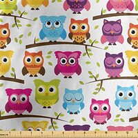 Lunarable Owls Fabric by The Yard, Owls in The Forest Woodland Celebration Friendship Togetherness T