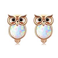 Cuoka Owl Stud Earrings Hypoallergenic 925 Sterling Silver Cute Owl Opal Stud Earrings 18K Gold Plat