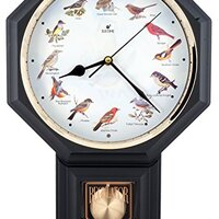 JUSTIME Unique 12 North America Bird's Song Schoolhouse Pendulum Wall Clock Chimes Every Hour M