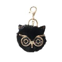 Fashion Culture Owl Critter Pom Pom Key Chain Purse Charm, Black Glitter