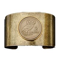 1973 Greece 2 Drachma Athena's Owl & Phoenix Coin Solid Brass Antique Finish Cuff Bracelet