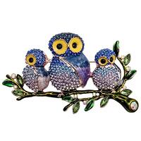 Tvoip Oil Drop Owl Shape Crystal Alloy Brooch Pins Gift For Girls Women Jewelry Wedding Bridal (Blue