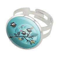 GRAPHICS & MORE Sweet Owl Moonlight Night Silver Plated Adjustable Novelty Ring