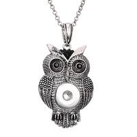 LOVGLISTEN Black Owl Necklace Vintage Style 18mm Snap Button Necklace with Chain Snap Jewelry for Wo