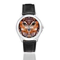 InterestPrint Owl in Geometric Triangle Modern Women's Waterproof Stainless Steel Watch with Bl