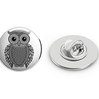 BRK Studio Black and White Detailed Pattern Owl Round Metal 0.75" Lapel Pin Hat Shirt Pin Tie T