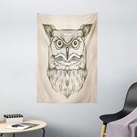 Ambesonne Owl Tapestry, Hand-Drawn Sketch of an Owl Head Front View Wildlife Animal Theme, Wall Hang
