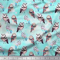 Soimoi Cotton Poplin Blue Fabric - by The Yard - 42 Inch Wide - Star & Owl Bird Print - Whimsica
