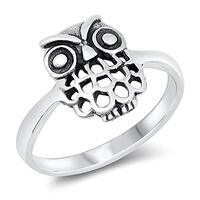 CloseoutWarehouse 925 Sterling Silver Oxidized Owl Design Ring Size 4