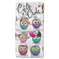 HGOD DESIGNS Bath Towel Owls,Cartoon Cute Owls with Hat Earphone Sticker Bath Towel Throw Blanket Be