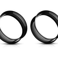 Pierced Owl Black Ultra Thin Silicone Double Flared Saddle Tunnels, Sold as a Pair (22mm (7/8")
