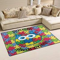 Ainans Autism Awareness Owl Area Rug Carpet Non-Slip Floor Mat Doormats for Living Room Bedroom 60 x