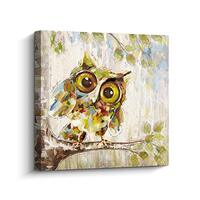 Pigort Curious Owl Painting for Wall, Quirky Cute Owl Picture Canvas Art for Living Room Bedroom Wal