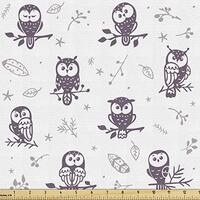Lunarable Cartoon Fabric by The Yard, Silhouette Owl Characters Funny Faces Tree Branches Nature, De