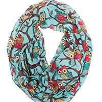 Wrapables® Lightweight Forest Animal Infinity Scarf, Fox, Owl, Moose Print Scarf, Owl Sky Blue