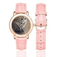 InterestPrint Funny Wise Owl Sitting on Books Women's Rose Gold-plated Leather Strap Waterproof