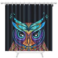 Mugod Owl Polyester Fabric Shower Curtain Owl with Tribal Ornament Beautiful Animal Totem Purple Bla