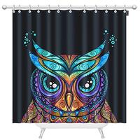 Mugod Owl Shower Curtain Decor Owl with Tribal Ornament Beautiful Animal Totem Purple Black Shower C