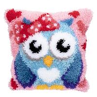 Beyond Your Thoughts DIY Latch Hook Kits Cute Blue Owl Pillow Cover Pattern Printed Crochet Needlewo